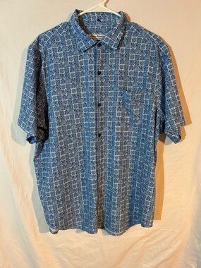 Tommy Bahama Blue Short-Sleeve Button-Down with White Tile Print